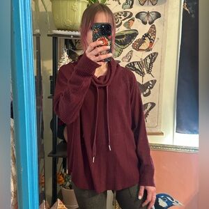 Raggs II Riches waffle knit slouchy cowl neck sweater top